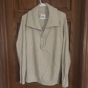 Aerie Beige Ribbed Oversized Quarter-Zip Pullover